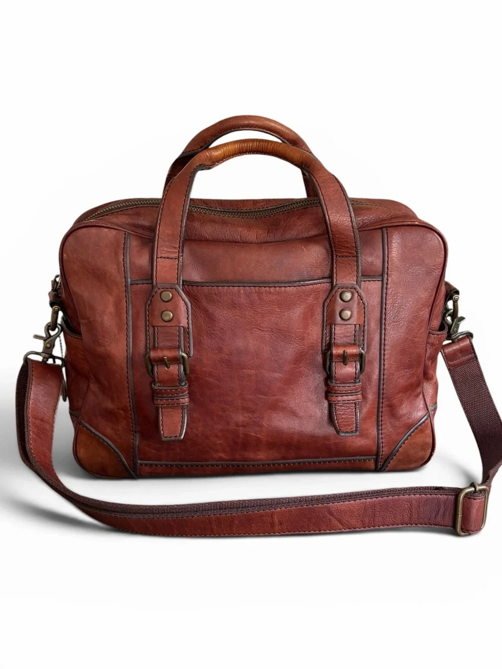 Fossil Chestnut Brown Leather Laptop Bag with Shoulder Strap